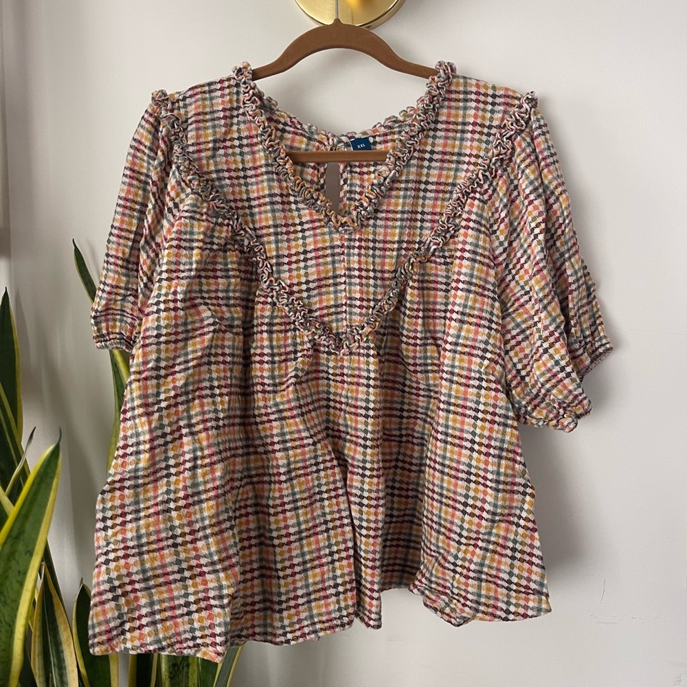 Gingham Puff Sleeve Top